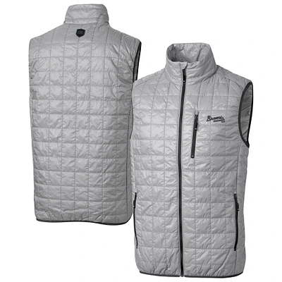 Men's Cutter & Buck Gray Atlanta Braves Rainier PrimaLoft® Eco Insulated Full-Zip Puffer Vest