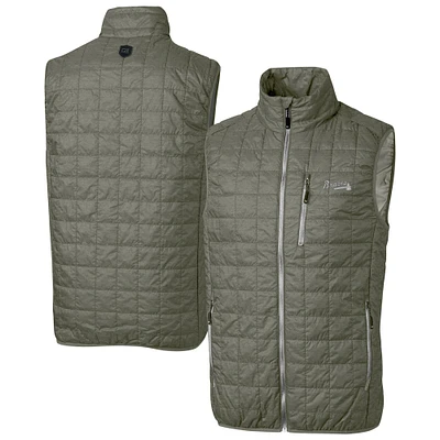 Men's Cutter & Buck Pewter Atlanta Braves Rainier PrimaLoft® Eco Insulated Full-Zip Puffer Vest
