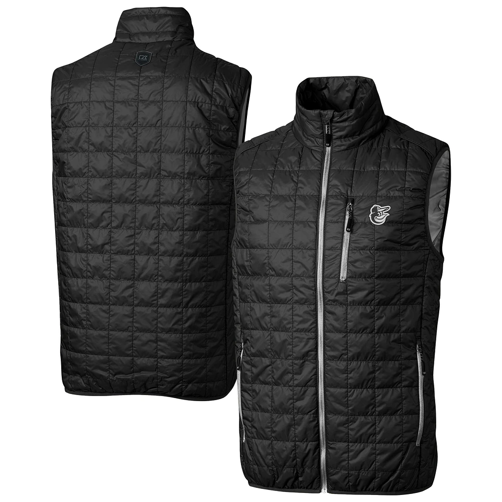 Men's Cutter & Buck Black Baltimore Orioles Rainier PrimaLoft® Eco Insulated Full-Zip Puffer Vest