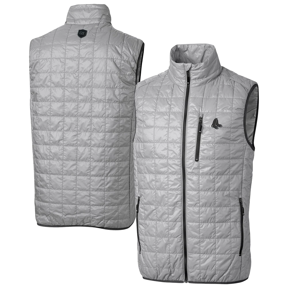 Men's Cutter & Buck Gray Boston Red Sox Rainier PrimaLoft® Eco Insulated Full-Zip Puffer Vest