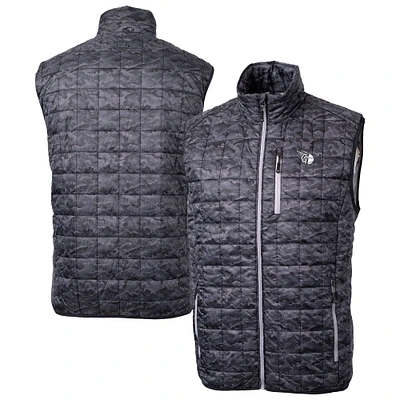 Men's Cutter & Buck Black Cleveland Guardians Rainier PrimaLoft® Eco Insulated Full-Zip Printed Puffer Vest