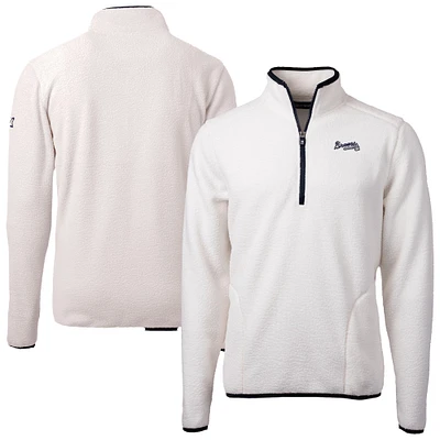 Men's Cutter & Buck Oatmeal Atlanta Braves Cascade Eco Fleece Quarter-Zip Jacket