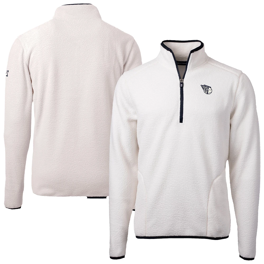 Men's Cutter & Buck Oatmeal Cleveland Guardians Cascade Eco Fleece Quarter-Zip Jacket