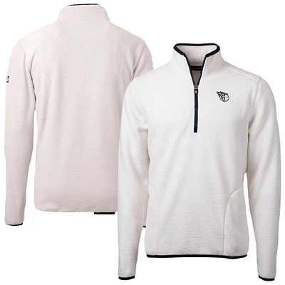 Men's Cutter & Buck Oatmeal Cleveland Guardians Cascade Eco Fleece Quarter-Zip Jacket