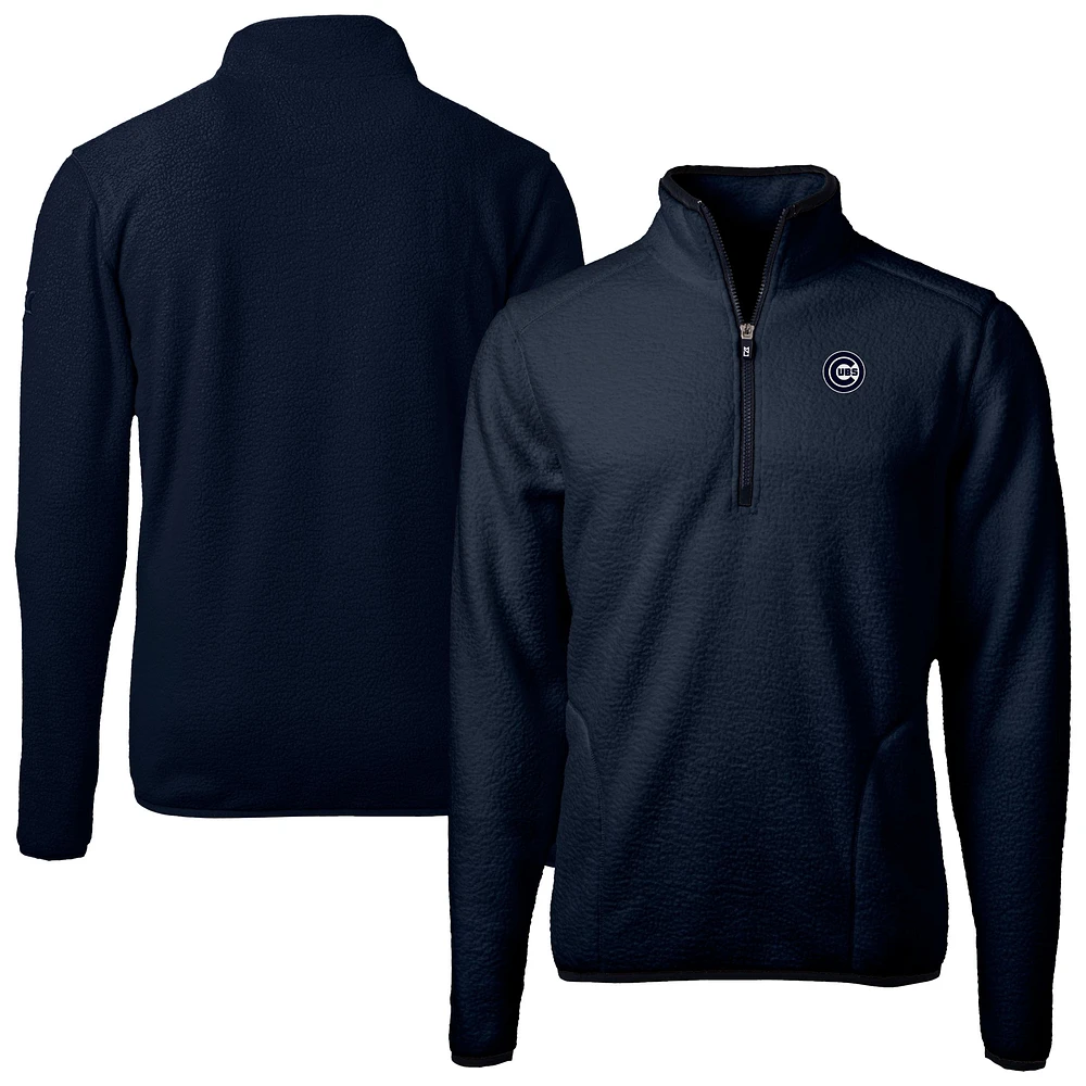 Men's Cutter & Buck Navy Chicago Cubs Cascade Eco Fleece Quarter-Zip Jacket