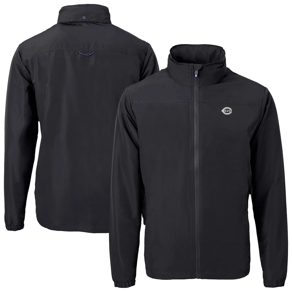 Men's Cutter & Buck Black Cincinnati Reds Charter Eco Recycled Full-Zip Hoodie Jacket