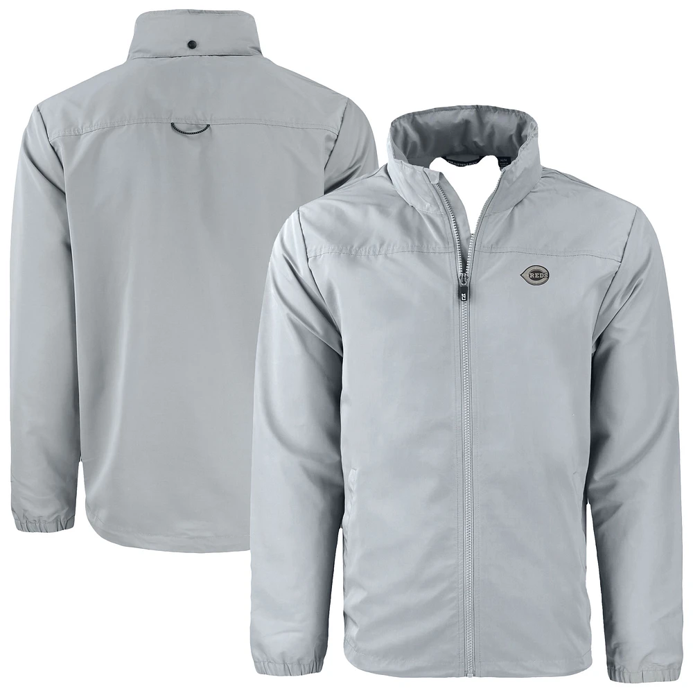 Men's Cutter & Buck Gray Cincinnati Reds Charter Eco Recycled Full-Zip Hoodie Jacket