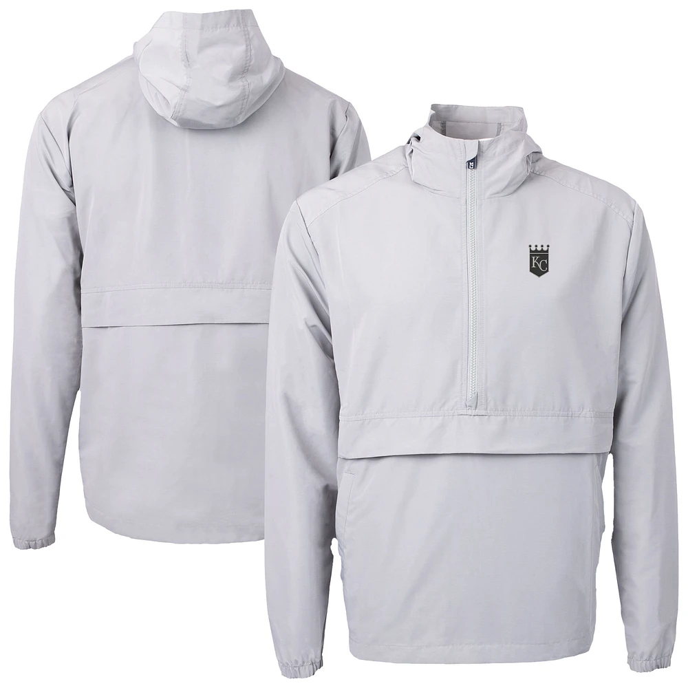 Men's Cutter & Buck Gray Kansas City Royals Charter Eco Recycled Anorak Half-Zip Hoodie Jacket