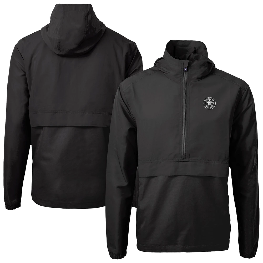 Men's Cutter & Buck Black Houston Astros Charter Eco Recycled Anorak Half-Zip Hoodie Jacket