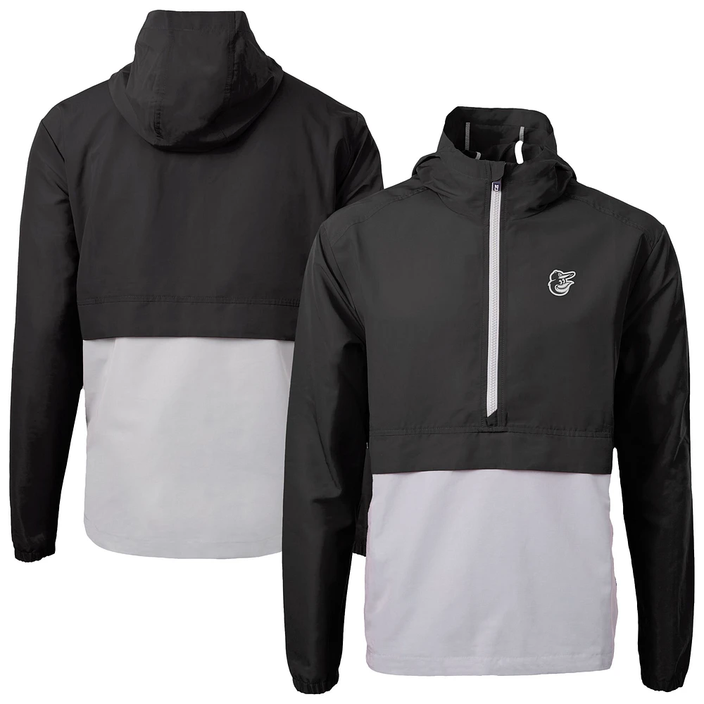 Men's Cutter & Buck Black/Gray Baltimore Orioles Charter Eco Recycled Anorak Half-Zip Hoodie Jacket