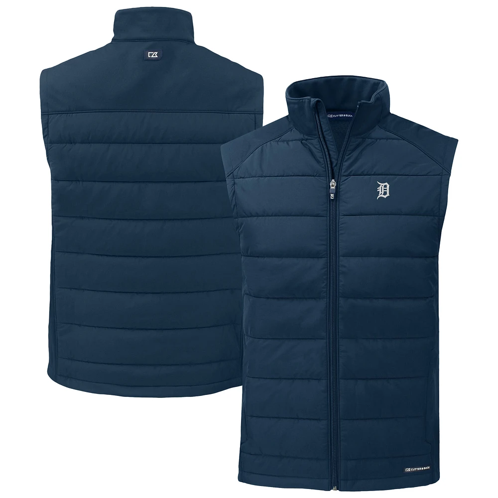 Men's Cutter & Buck Navy Detroit Tigers Evoke Hybrid Eco Softshell Recycled Full-Zip Vest