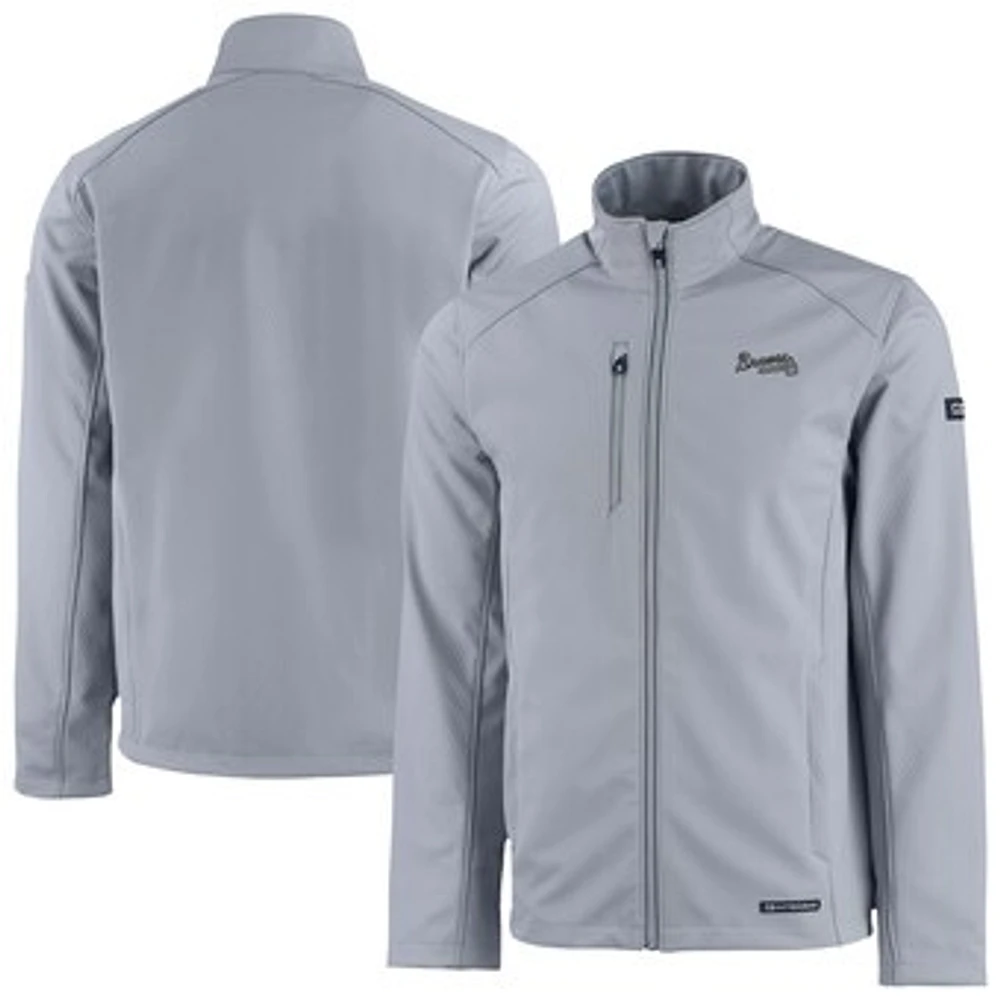Men's Cutter & Buck Gray Atlanta Braves Evoke Eco Softshell Recycled Full-Zip Jacket