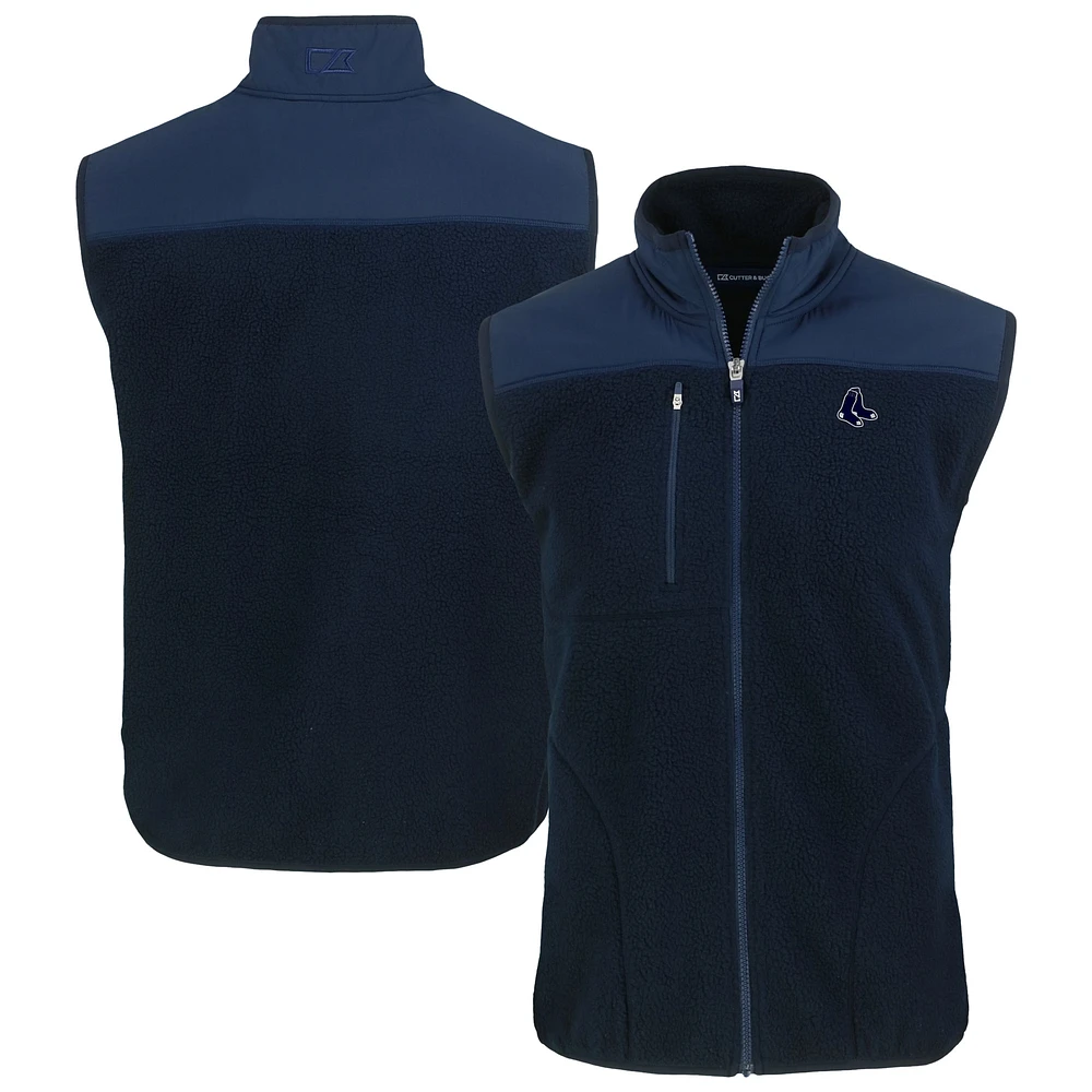 Men's Cutter & Buck Navy Boston Red Sox Cascade Eco Sherpa Fleece Full-Zip Vest