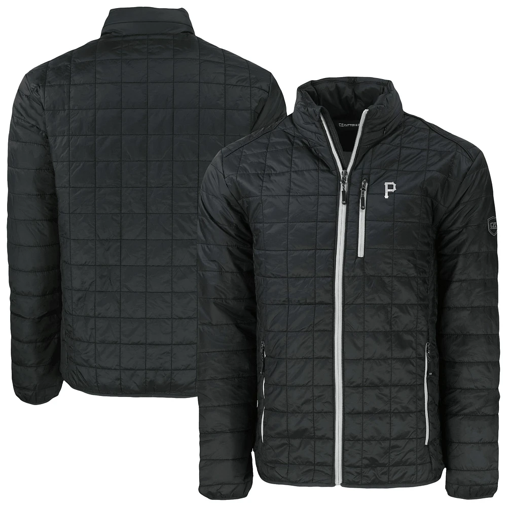 Men's Cutter & Buck Black Pittsburgh Pirates Rainier PrimaLoft® Eco Insulated Full-Zip Hoodie Puffer Jacket