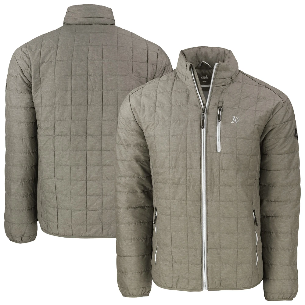 Men's Cutter & Buck Pewter Athletics Rainier PrimaLoft® Eco Insulated Full-Zip Hoodie Puffer Jacket