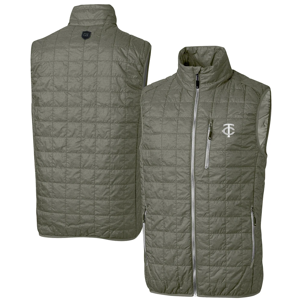 Men's Cutter & Buck Pewter Minnesota Twins Rainier PrimaLoft® Eco Insulated Full-Zip Puffer Vest
