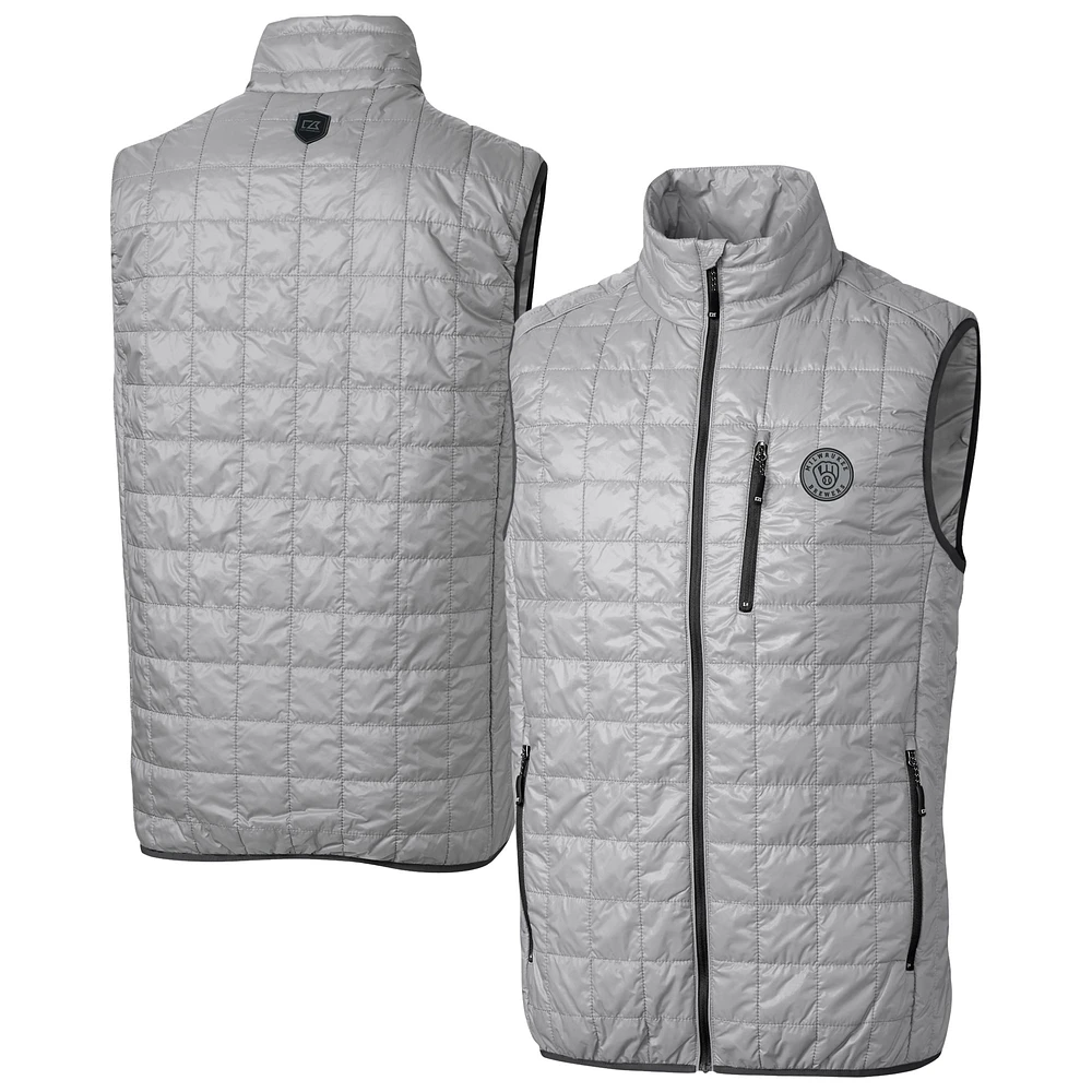 Men's Cutter & Buck Gray Milwaukee Brewers Rainier PrimaLoft® Eco Insulated Full-Zip Puffer Vest