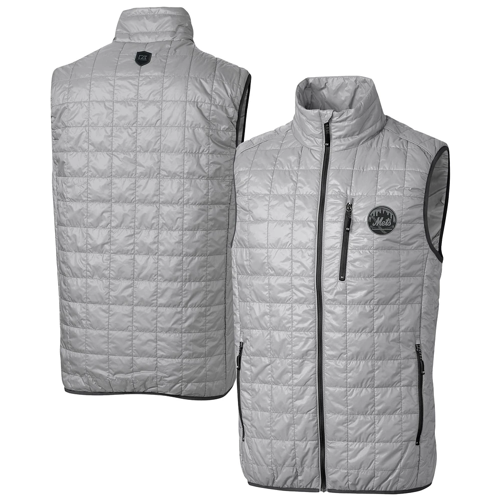 Men's Cutter & Buck Gray New York Mets Rainier PrimaLoft® Eco Insulated Full-Zip Puffer Vest