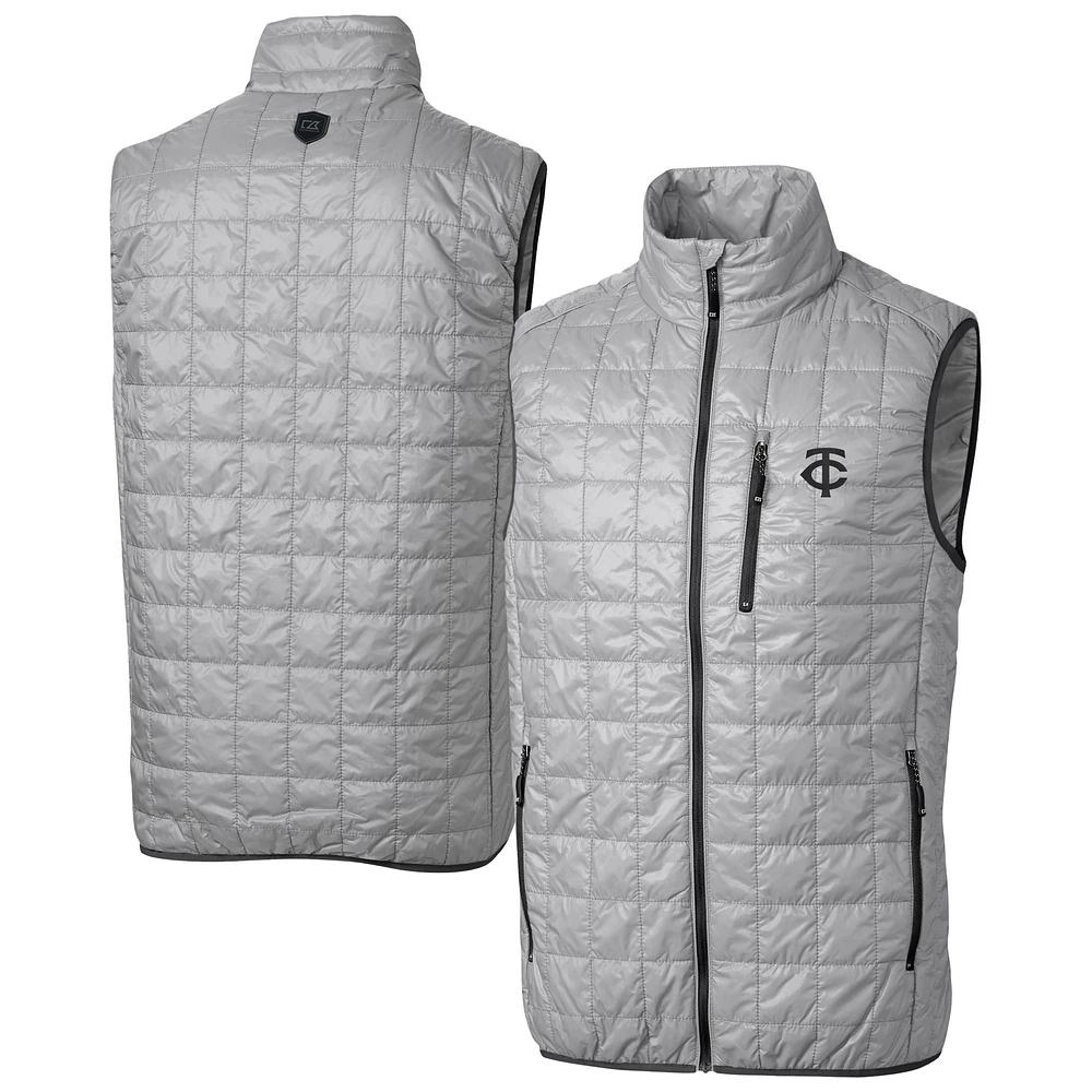 Men's Cutter & Buck Gray Minnesota Twins Rainier PrimaLoft® Eco Insulated Full-Zip Puffer Vest