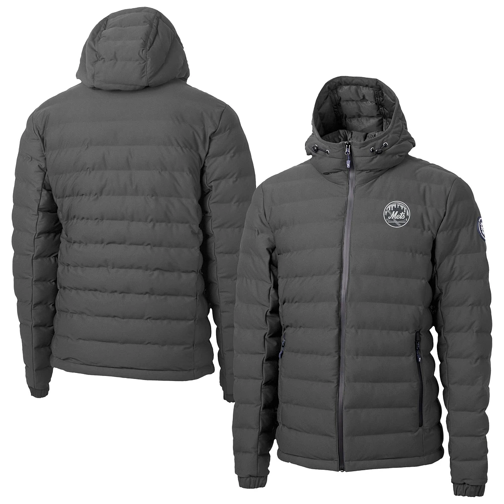 Men's Cutter & Buck Gray New York Mets Mission Ridge Repreve® Eco Insulated Full-Zip Hoodie Puffer Jacket