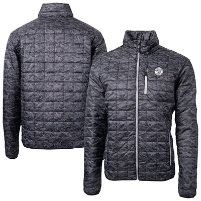 Men's Cutter & Buck Black Milwaukee Brewers Rainier PrimaLoft Eco Insulated Full-Zip Printed Puffer Jacket