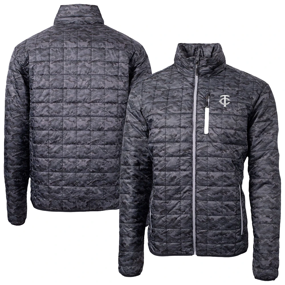 Men's Cutter & Buck Black Minnesota Twins Rainier PrimaLoft Eco Insulated Full-Zip Printed Puffer Jacket