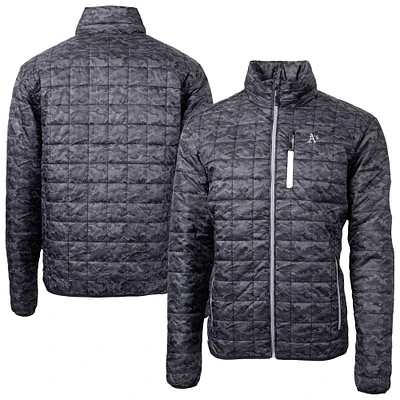 Men's Cutter & Buck Black Athletics Rainier PrimaLoft Eco Insulated Full-Zip Printed Puffer Jacket