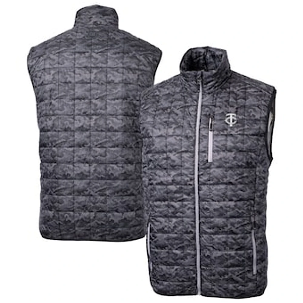 Men's Cutter & Buck Black Minnesota Twins Rainier PrimaLoft® Eco Insulated Full-Zip Printed Puffer Vest