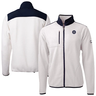 Men's Cutter & Buck White/Navy Seattle Mariners Cascade Eco Sherpa Fleece Full-Zip Jacket