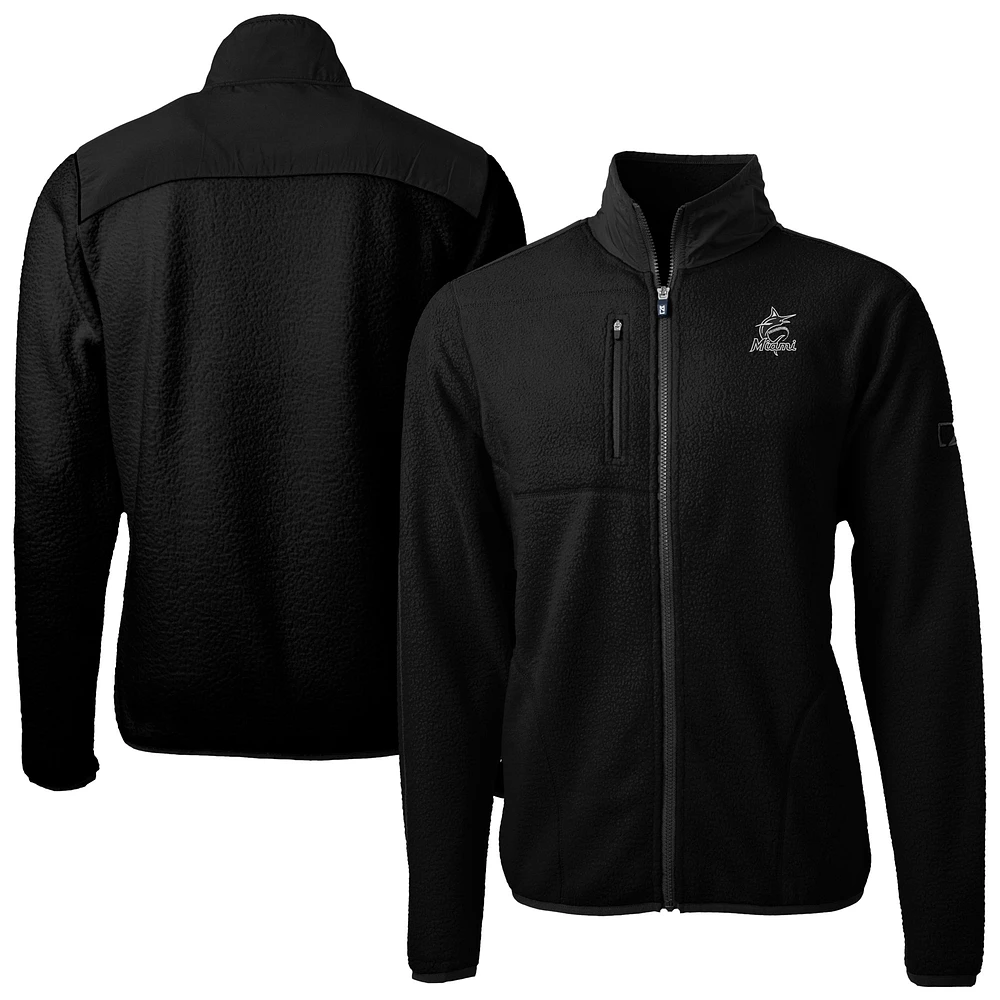 Men's Cutter & Buck Black Miami Marlins Cascade Eco Sherpa Fleece Full-Zip Jacket