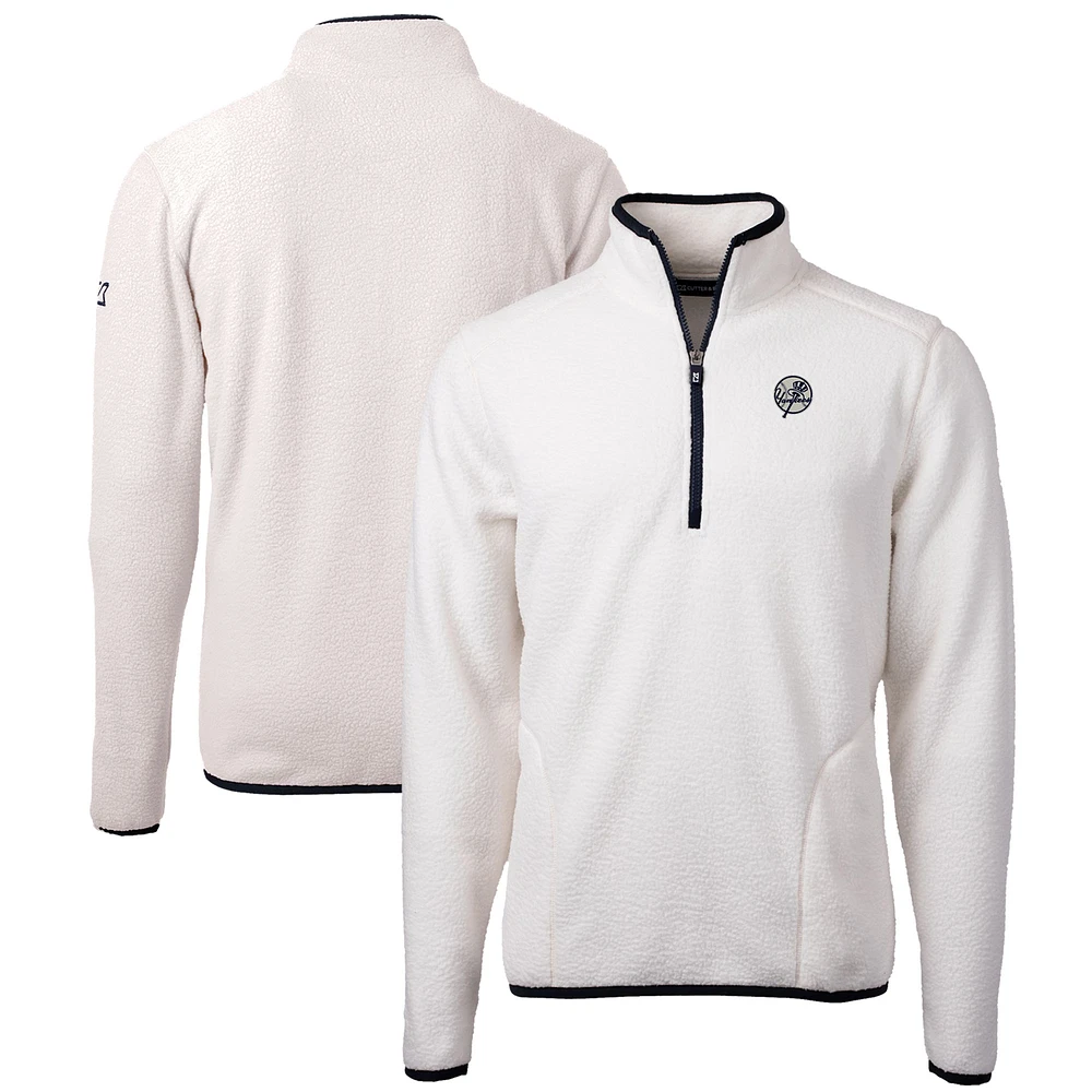 Men's Cutter & Buck Oatmeal New York Yankees Cascade Eco Fleece Quarter-Zip Jacket