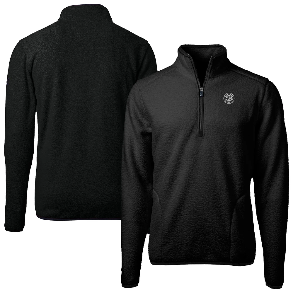 Men's Cutter & Buck Black Seattle Mariners Cascade Eco Fleece Quarter-Zip Jacket