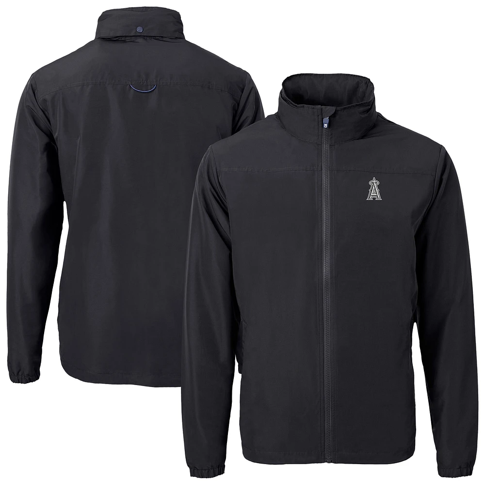 Men's Cutter & Buck Black Los Angeles Angels Charter Eco Recycled Full-Zip Hoodie Jacket