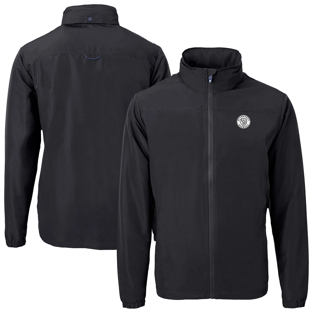 Men's Cutter & Buck Black Milwaukee Brewers Charter Eco Recycled Full-Zip Hoodie Jacket