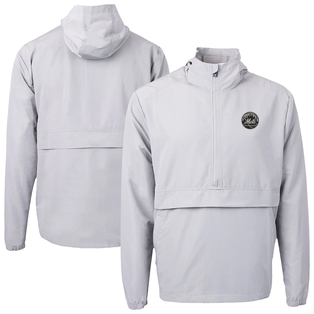 Men's Cutter & Buck Gray New York Mets Charter Eco Recycled Anorak Half-Zip Hoodie Jacket