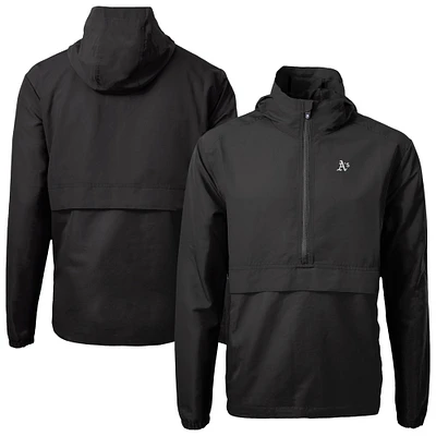 Men's Cutter & Buck Black Athletics Charter Eco Recycled Anorak Half-Zip Hoodie Jacket