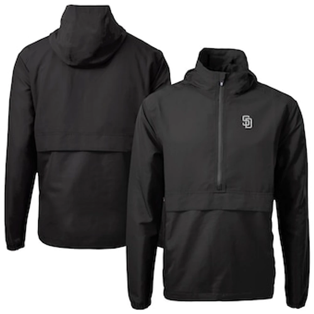 Men's Cutter & Buck Black San Diego Padres Charter Eco Recycled Anorak Half-Zip Hoodie Jacket