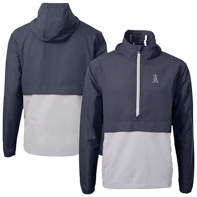 Men's Cutter & Buck Navy/Gray Los Angeles Angels Charter Eco Recycled Anorak Half-Zip Hoodie Jacket