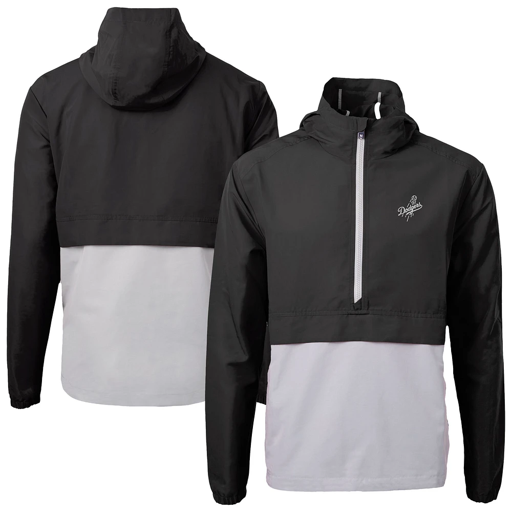 Men's Cutter & Buck Black/Gray Los Angeles Dodgers Charter Eco Recycled Anorak Half-Zip Hoodie Jacket