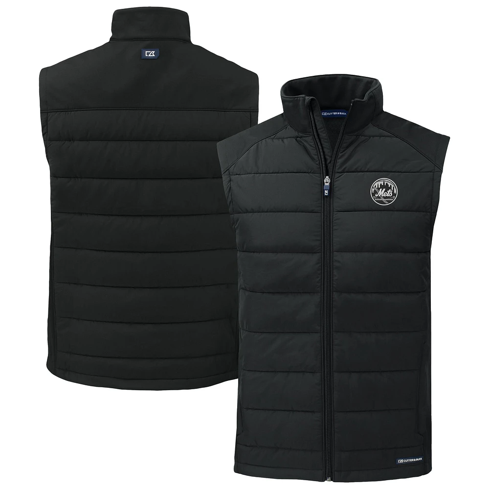 Men's Cutter & Buck Black New York Mets Evoke Hybrid Eco Softshell Recycled Full-Zip Vest