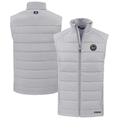 Men's Cutter & Buck Gray New York Mets Evoke Hybrid Eco Softshell Recycled Full-Zip Vest