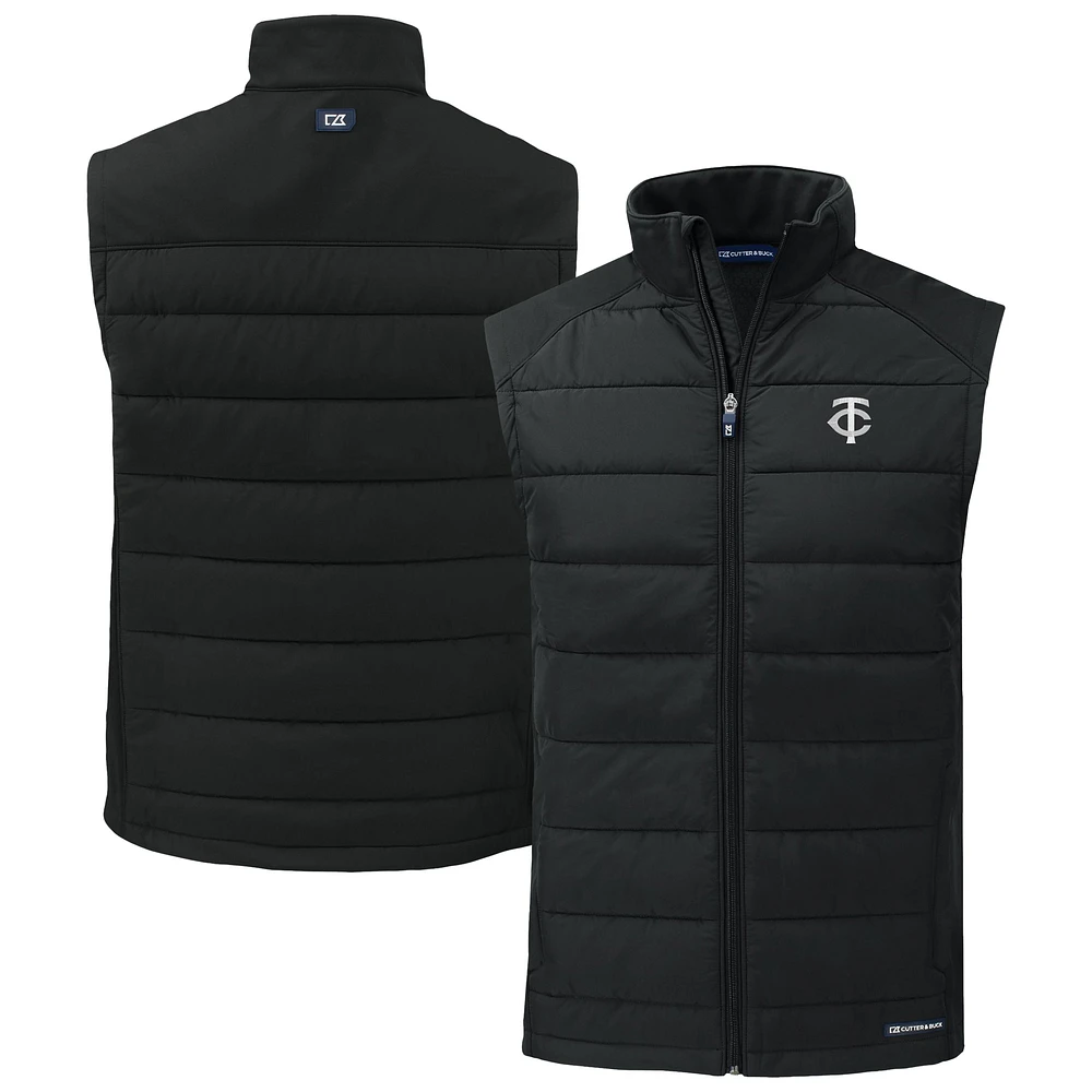 Men's Cutter & Buck Black Minnesota Twins Evoke Hybrid Eco Softshell Recycled Full-Zip Vest