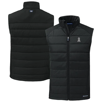 Men's Cutter & Buck Black Los Angeles Angels Evoke Hybrid Eco Softshell Recycled Full-Zip Vest