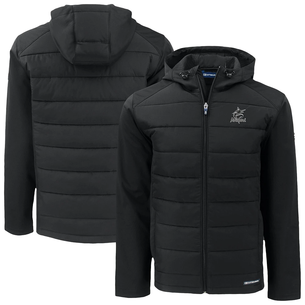 Men's Cutter & Buck Miami Marlins Evoke Hybrid Eco Softshell Recycled Full-Zip Hooded Jacket