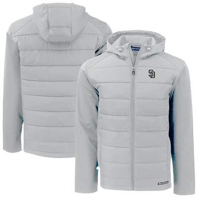 Men's Cutter & Buck Gray San Diego Padres Evoke Hybrid Eco Softshell Recycled Full-Zip Hooded Jacket