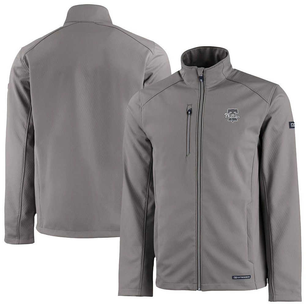 Men's Cutter & Buck Pewter Philadelphia Phillies Evoke Eco Softshell Recycled Full-Zip Jacket