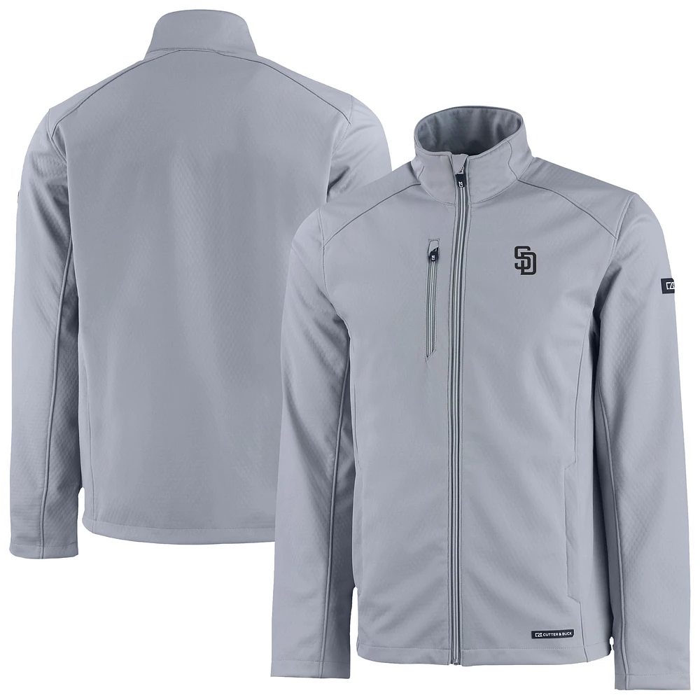 Men's Cutter & Buck Gray San Diego Padres Evoke Eco Softshell Recycled Full-Zip Jacket