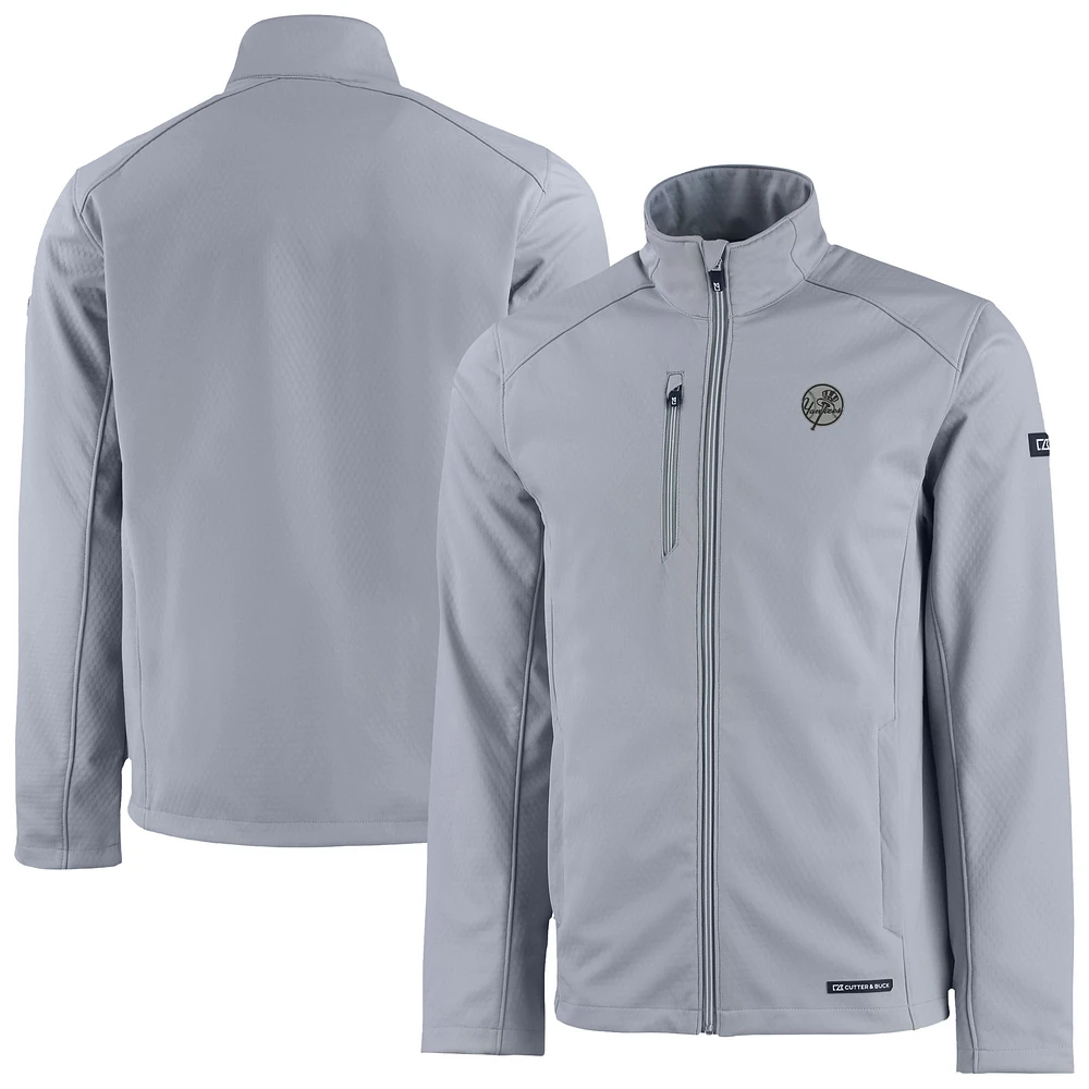 Men's Cutter & Buck Gray New York Yankees Evoke Eco Softshell Recycled Full-Zip Jacket