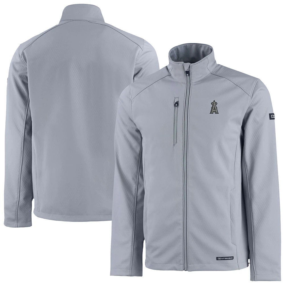 Men's Cutter & Buck Gray Los Angeles Angels Evoke Eco Softshell Recycled Full-Zip Jacket