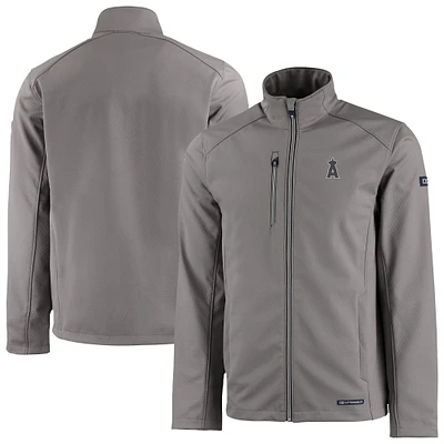 Men's Cutter & Buck Pewter Los Angeles Angels Evoke Eco Softshell Recycled Full-Zip Jacket